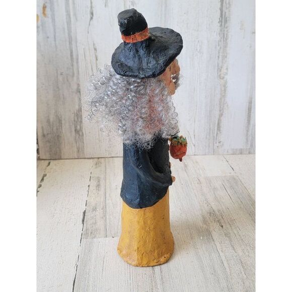 Vintage rustic paper mache witch pumpkin Halloween prop Decor figure - Picture 7 of 11